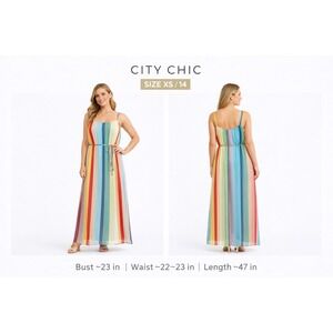 City Chic Maxi Gelato Stripe Dress XS 14 Multicolor Rainbow Chiffon Sleeveless
